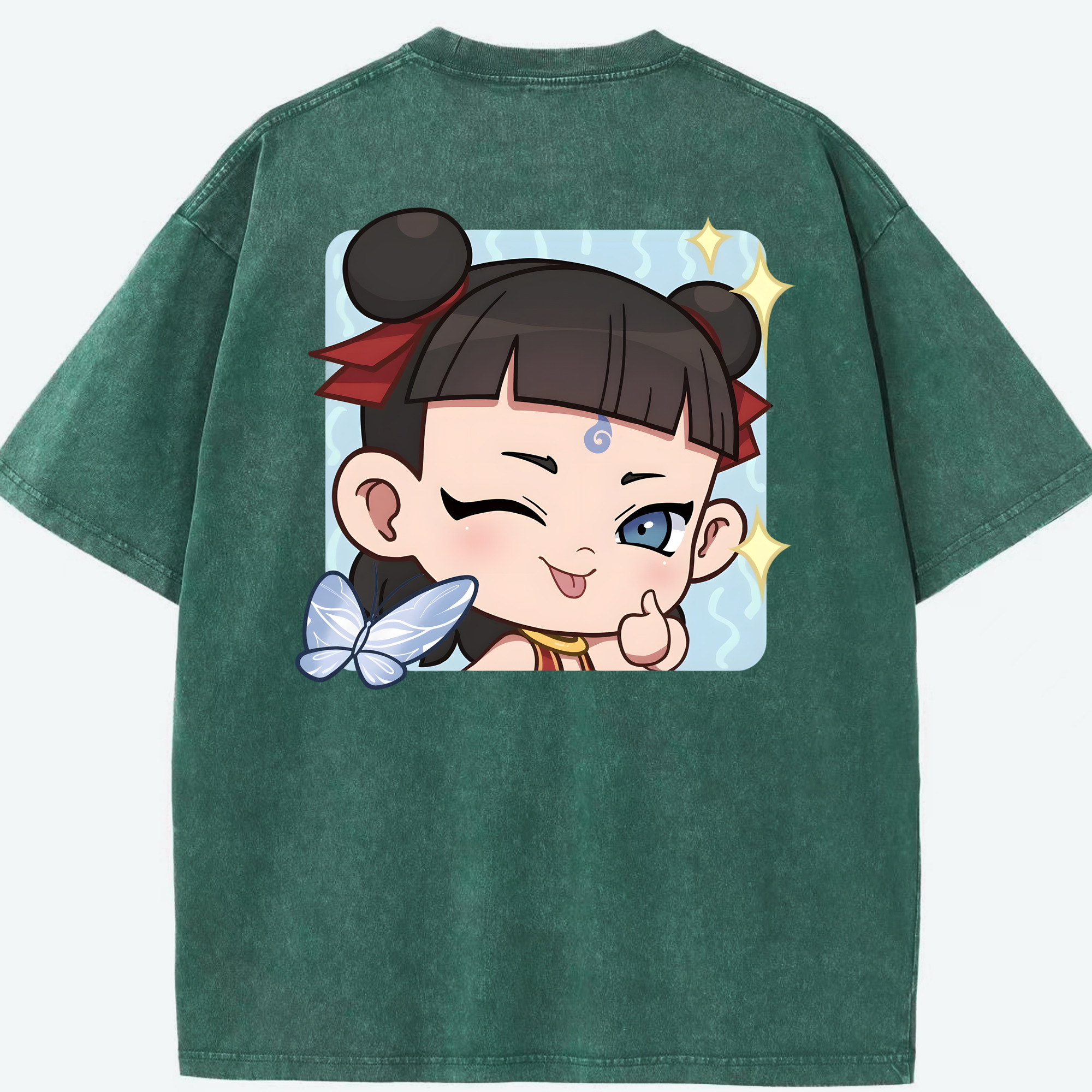 （画像用） Ne Zha 2 ナタ 魔童の大暴れ 綿100% ヴィンテージ風 半袖Tシャツ（背面プリント）